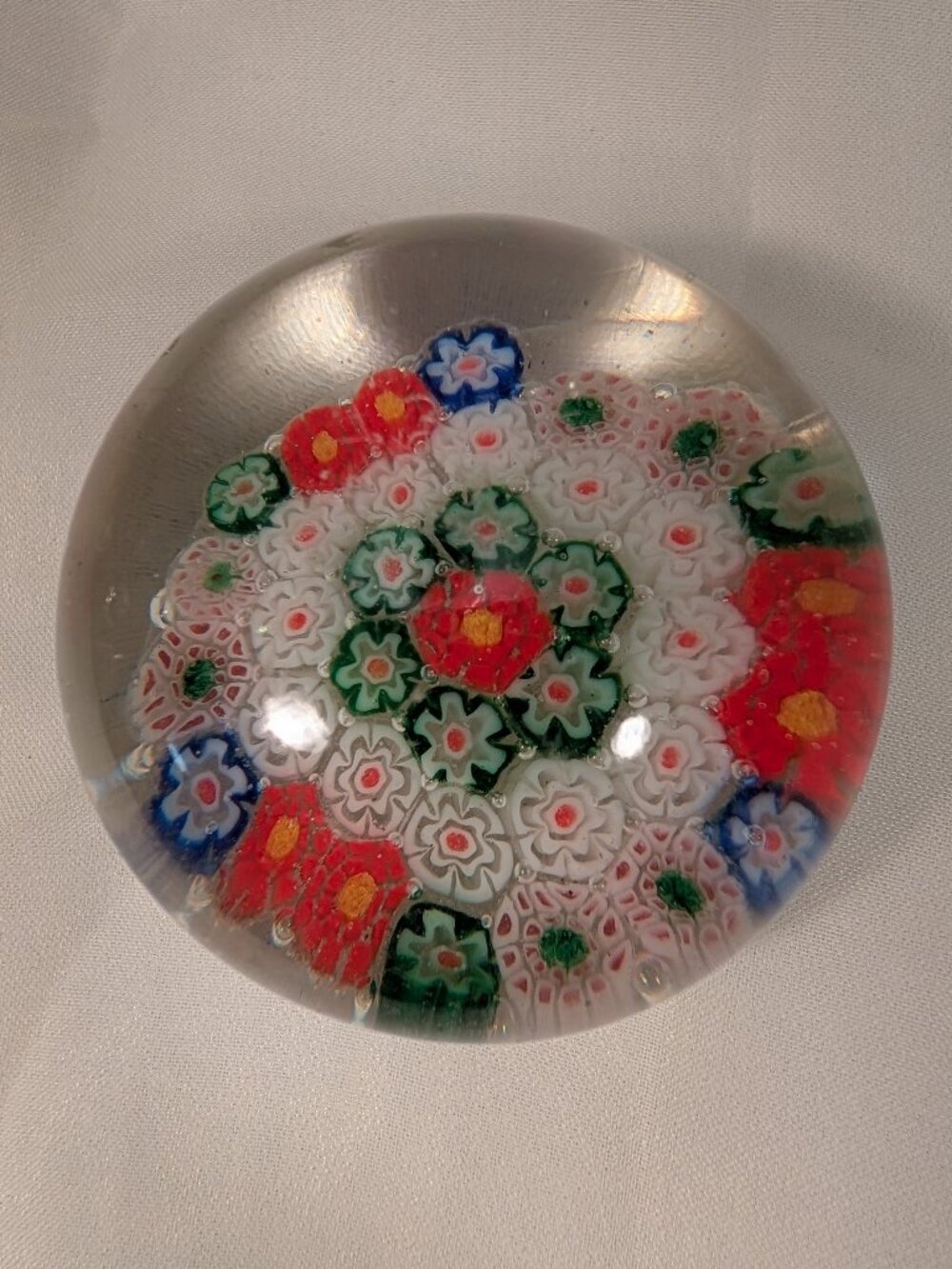 Vintage Millefiori Art Glass Paperweight Mid Century Floral Mosaic